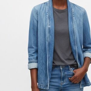 Equipment Denim Blazer Size XS Blue Open Front Missing Belt